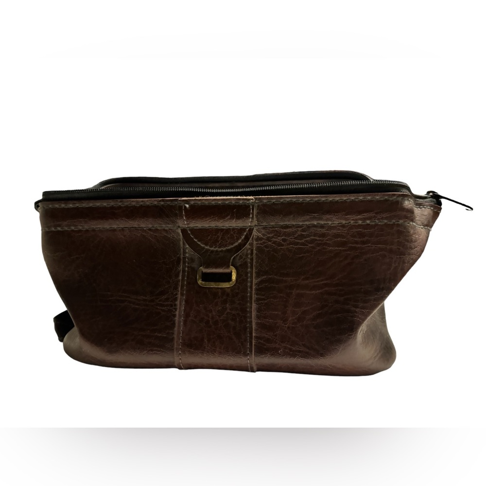 Vintage Hard Faux Leather Brown Noymer Men’s 1960s Travel Toiletry Fold Out Bag